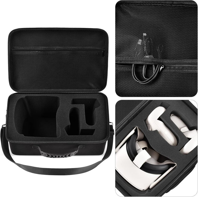 Comecase Hard Carrying Case for Meta Quest 3s/ Quest 3/ for Oculus Quest 2 Official Original/Elite Strap VR Headset and Controller Accessories, Portable Travel Storage Bag for Home, Outdoor - Black - Image 3